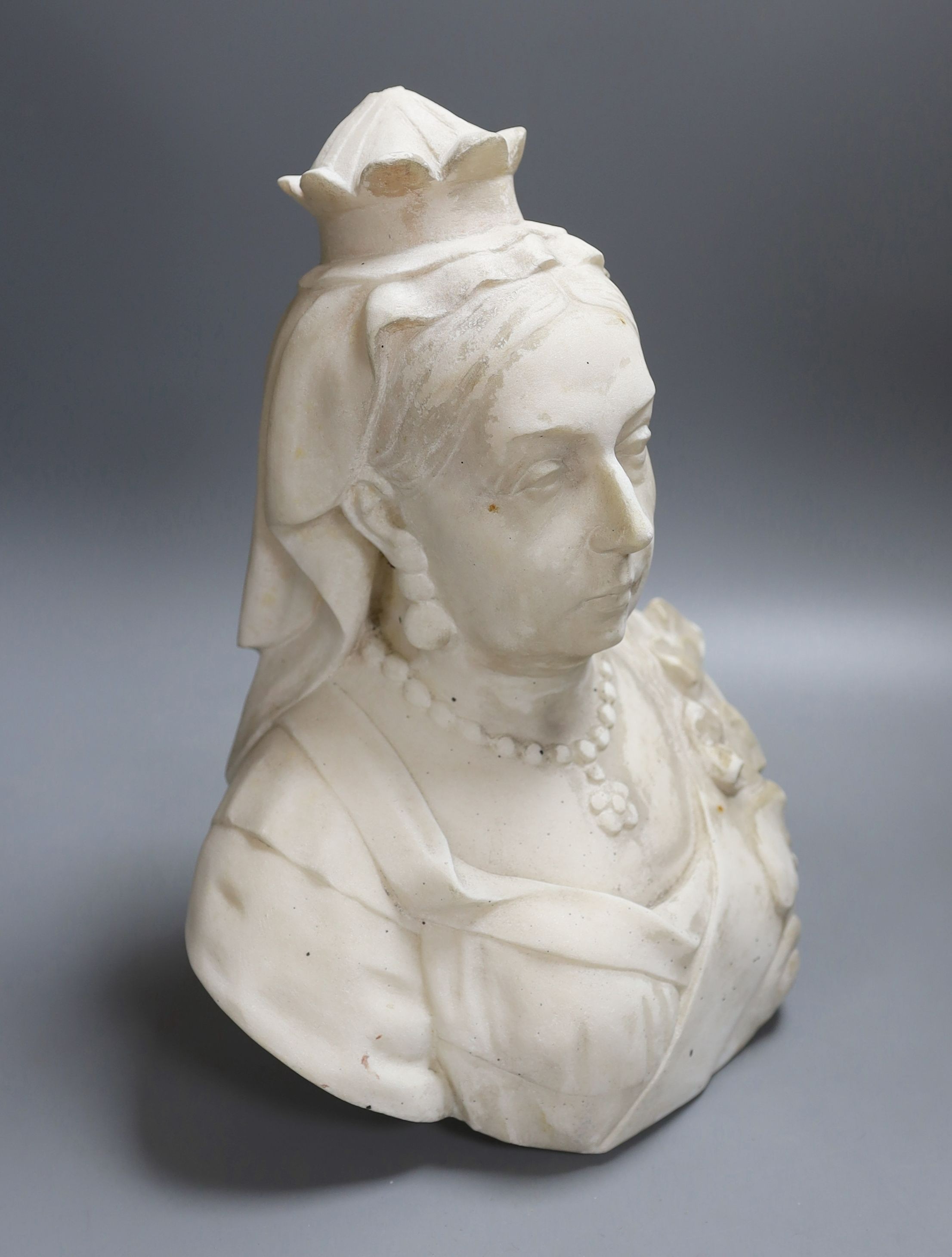 A marble bust of Queen Victoria - 37cm tall